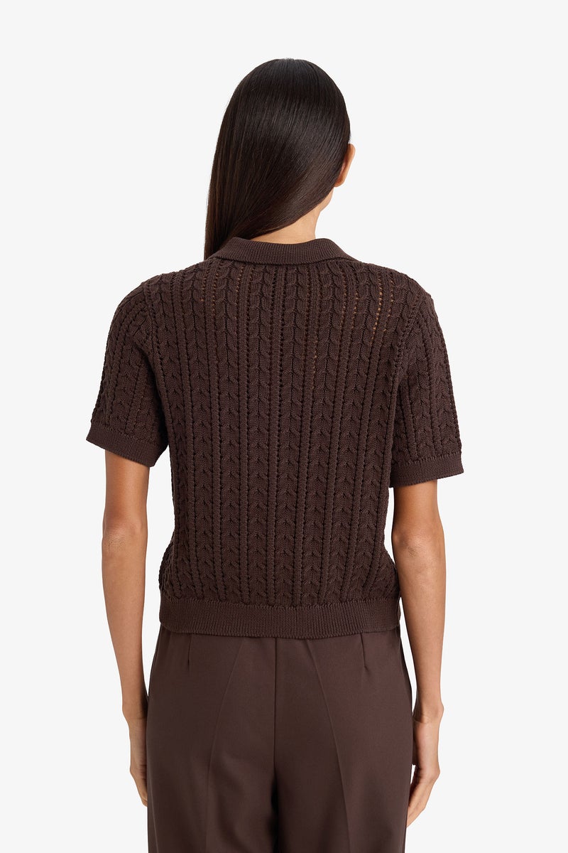 DeFacto Brown Woman Regular Fit Polo Collar Knitwear Pullover Casual - Image 5
